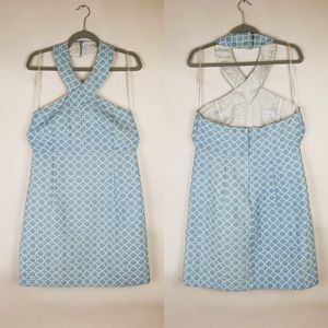 MICHAEL KORS Matelasse Halter Dress Aegean Aqua and white